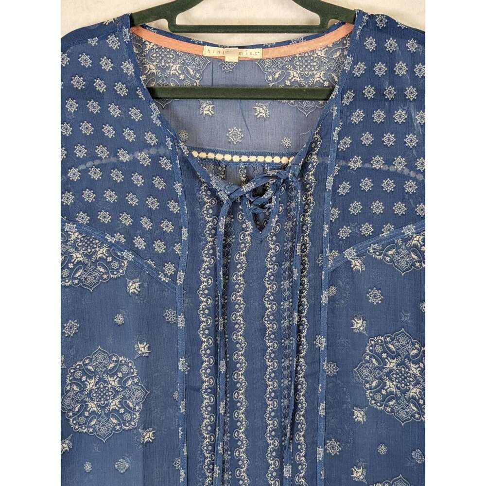 Hint of Mint Women Top Plus Size 18W Blue Sheer Paisley  Bohemian Flowy Romantic - Picture 2 of 14